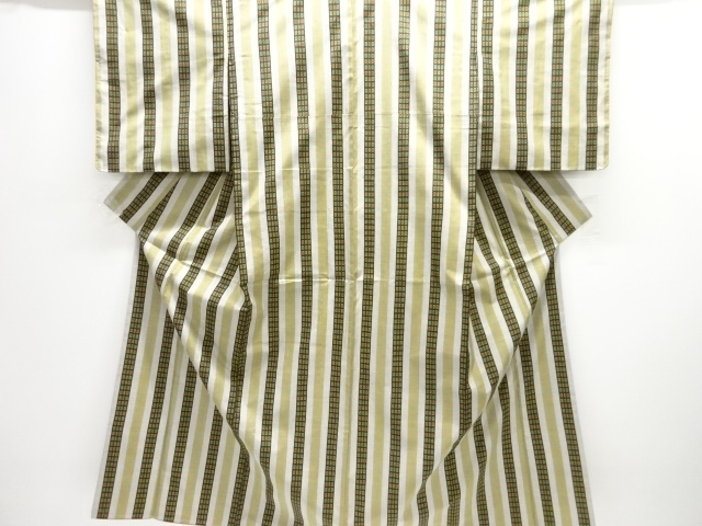 JAPANESE KIMONO / UNUSED OSHIMA TSUMUGI (5 maruki) /  WOVEN STRIPE 